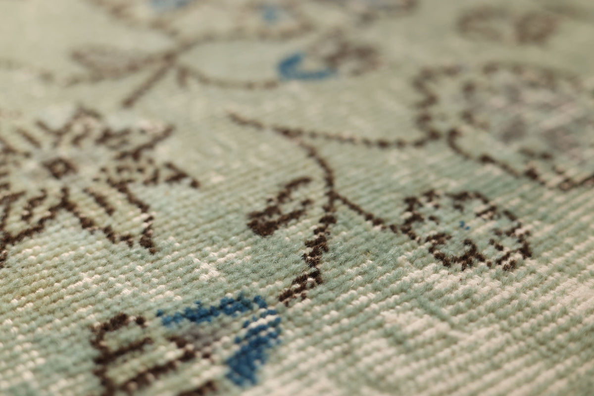 Vintage Isparta Turkish Area Rug 5x6 ft — Green & Blue Floral