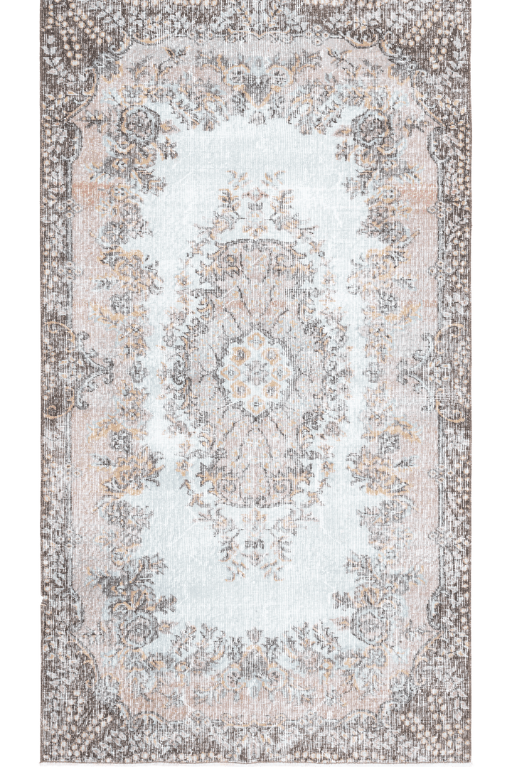 Vintage Isparta Turkish Area Rug 3x6 ft — Brown & Gray Floral