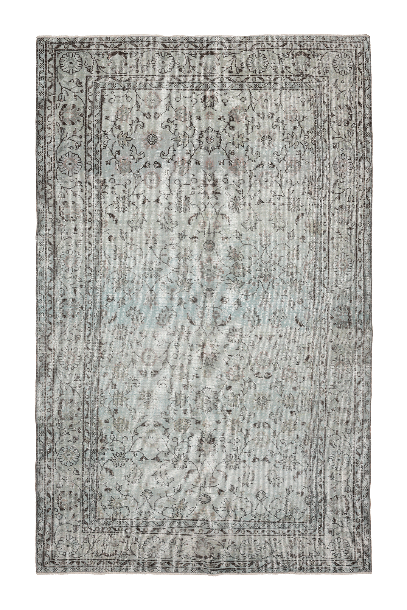 Vintage Isparta Turkish Area Rug 5x9 ft — Gray & Blue Floral