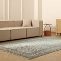 Vintage Isparta Turkish Area Rug 5x9 ft — Gray & Blue Floral