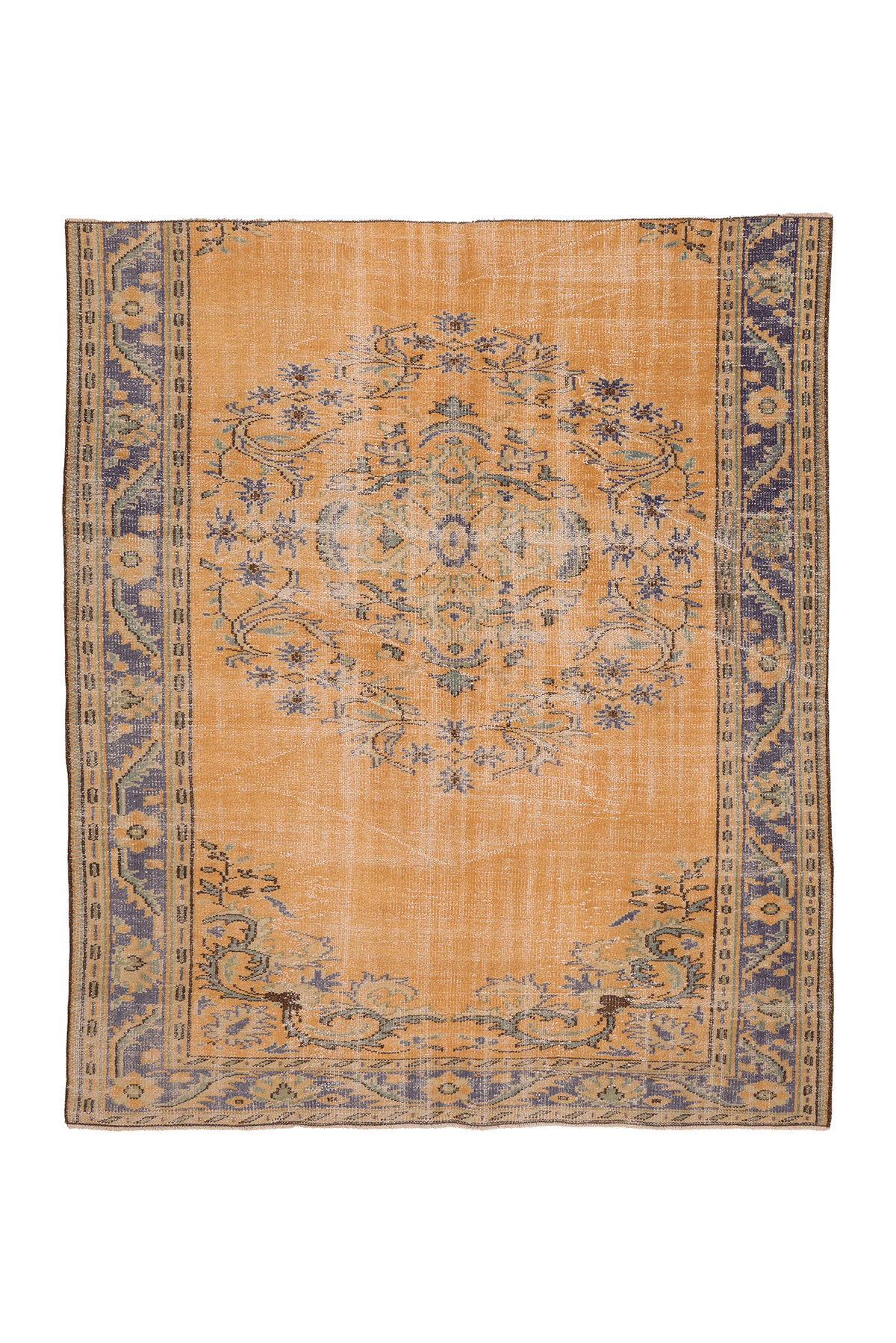 Vintage Manisa Turkish Area Rug 6x7 ft — Orange & Blue Floral (No. 53902)
