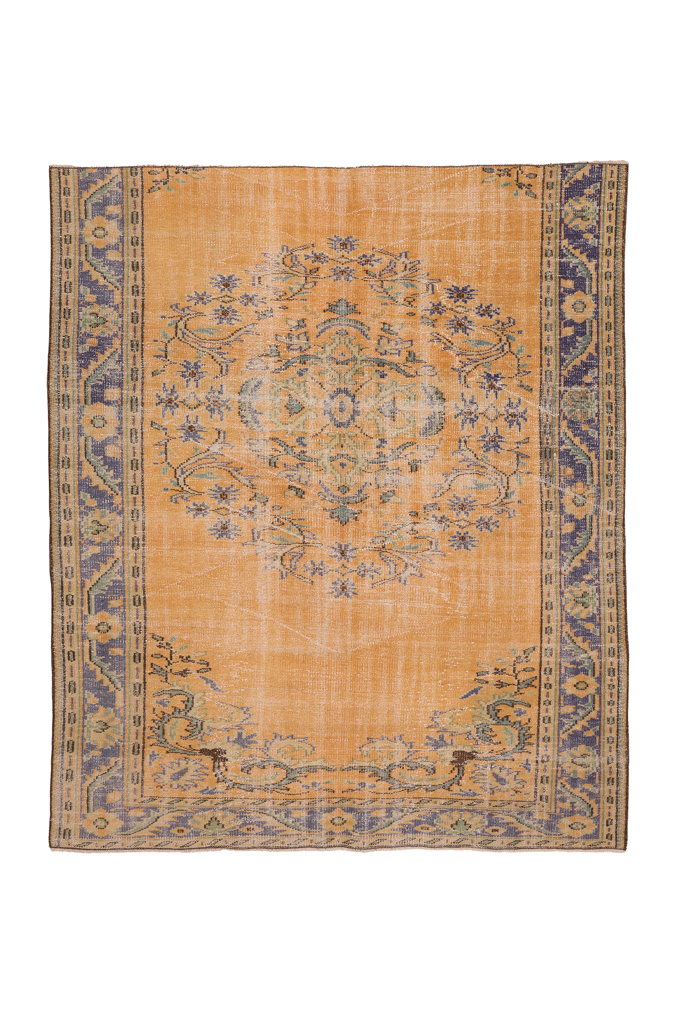 Vintage Manisa Turkish Area Rug 6x7 ft — Orange & Blue Floral (No. 53902)