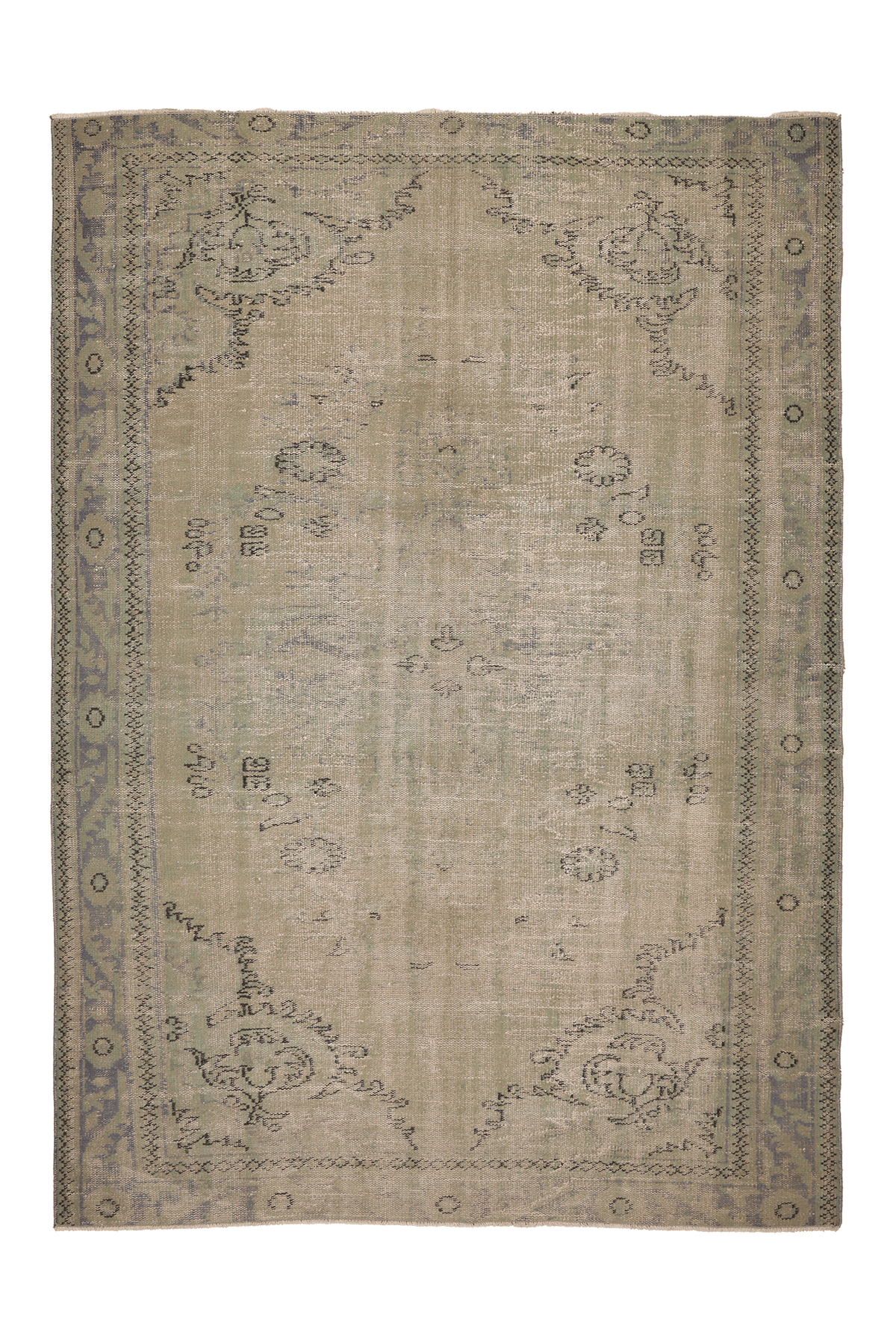 Vintage Manisa Turkish Area Rug 6x9 ft — Beige & Gray Floral (No. 53908)