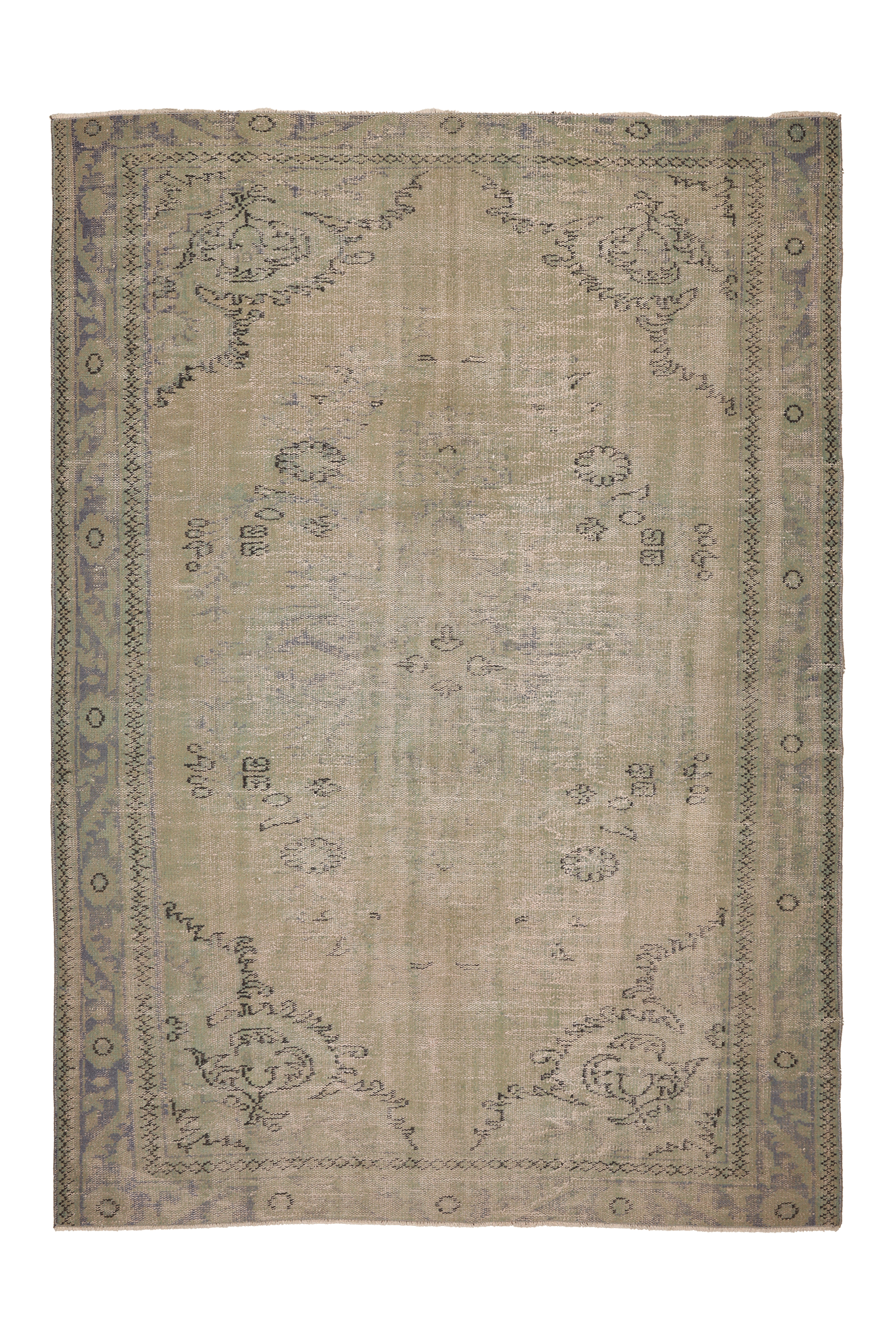 Vintage Manisa Turkish Area Rug 6x9 ft — Beige & Gray Floral (No. 53908)