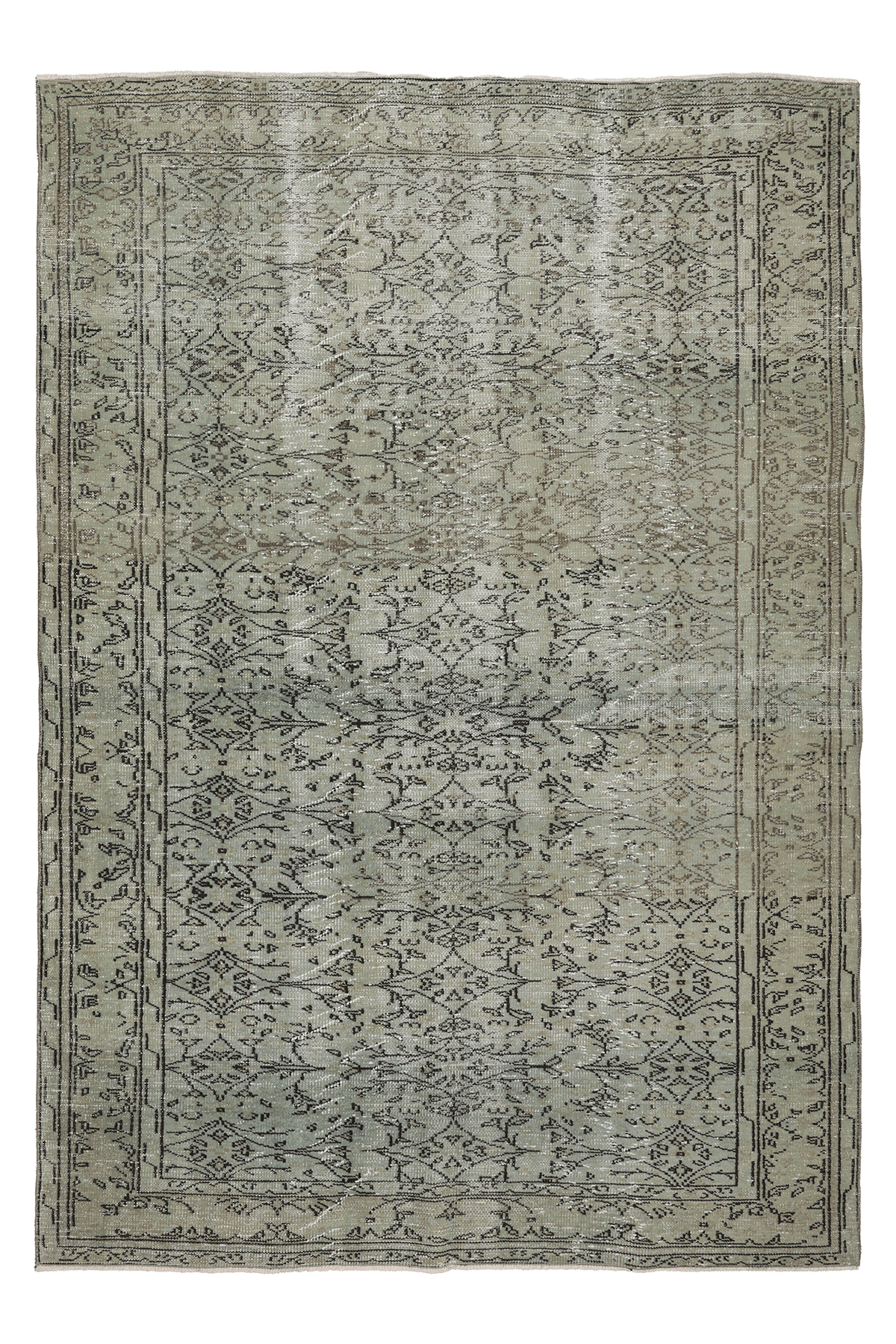 Vintage Manisa Turkish Area Rug 6x9 ft — Gray & Beige Floral