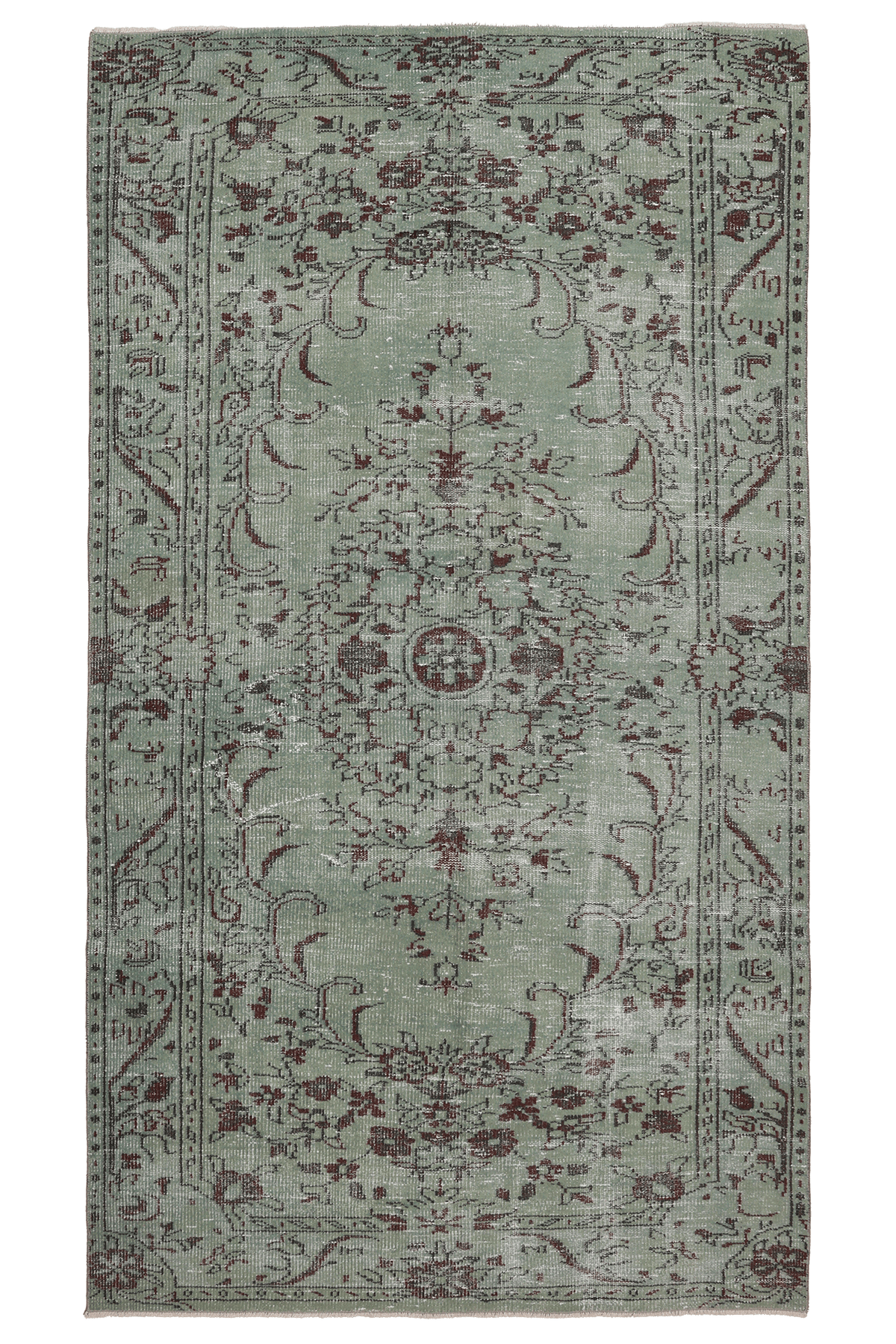 Vintage Manisa Turkish Area Rug 5x9 ft — Green & Brown Floral
