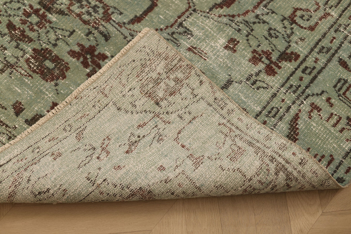 Vintage Manisa Turkish Area Rug 5x9 ft — Green & Brown Floral
