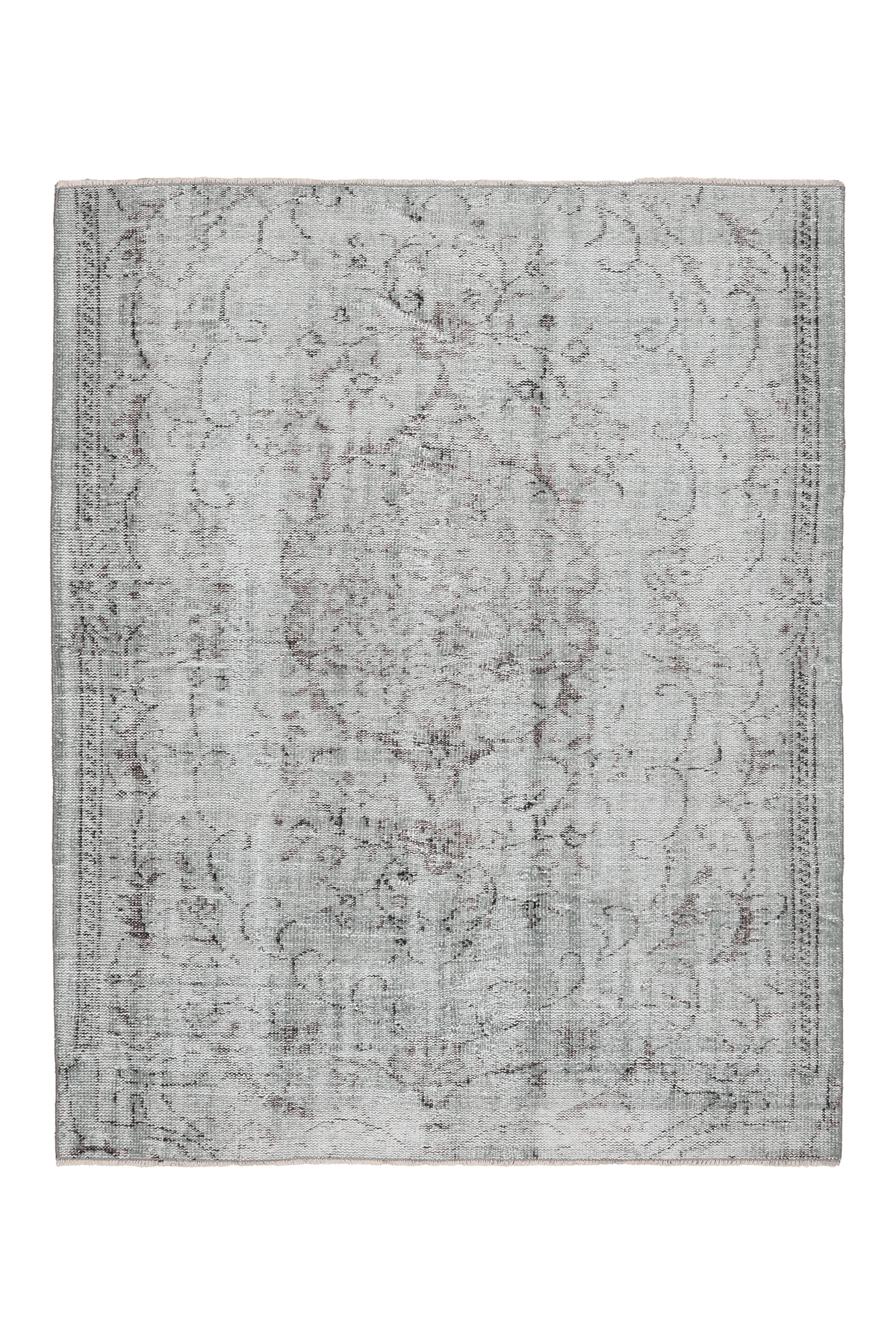 Vintage Manisa Turkish Area Rug 4x6 ft — Gray Distressed