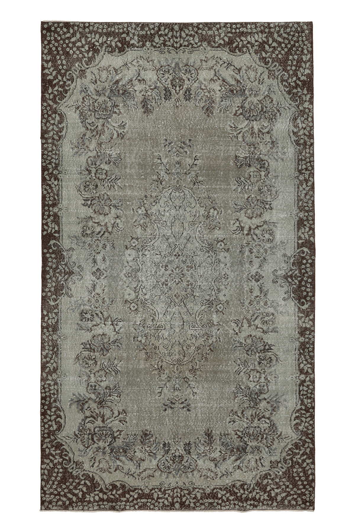 Vintage Isparta Turkish Area Rug 5x7 ft — Gray & Brown Floral