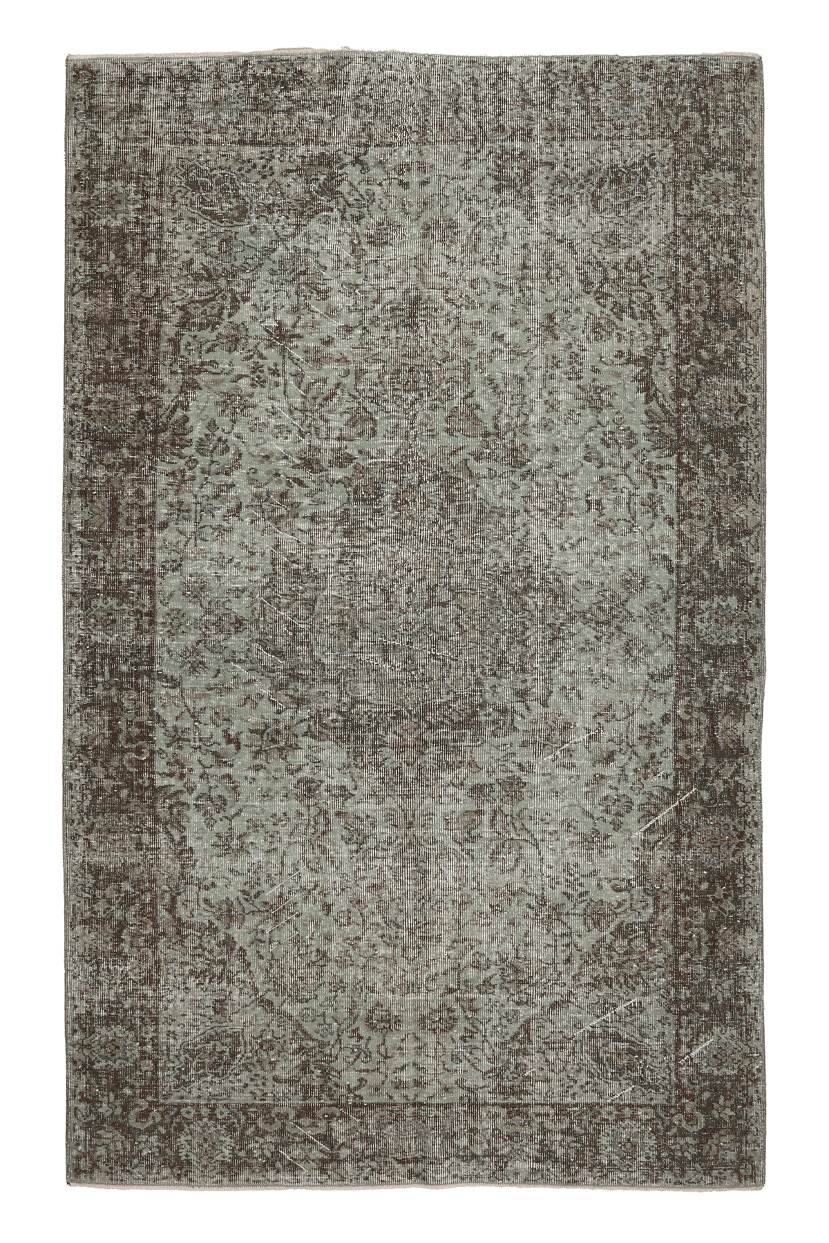 Vintage Isparta Turkish Area Rug 5x8 ft — Gray & Brown Floral (No. 53917)