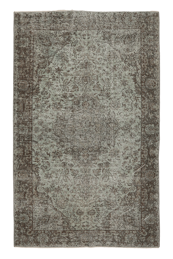Vintage Isparta Turkish Area Rug 5x8 ft — Gray & Brown Floral (No. 53917)