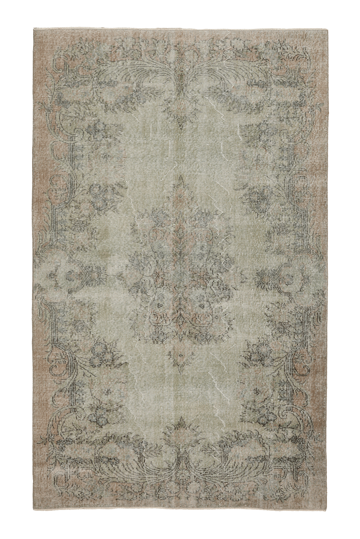 Vintage Isparta Turkish Area Rug 5x8 ft — Beige & Gray Floral (No. 53918)
