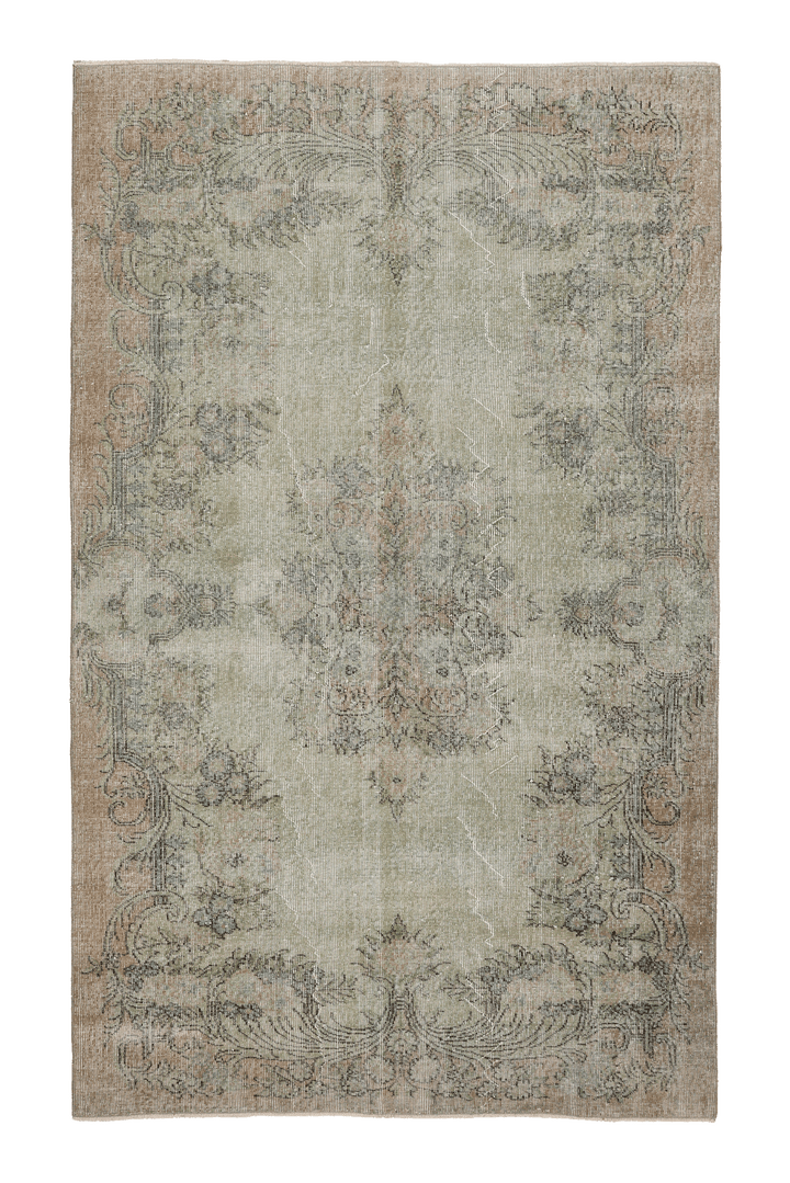 Vintage Isparta Turkish Area Rug 5x8 ft — Beige & Gray Floral (No. 53918)