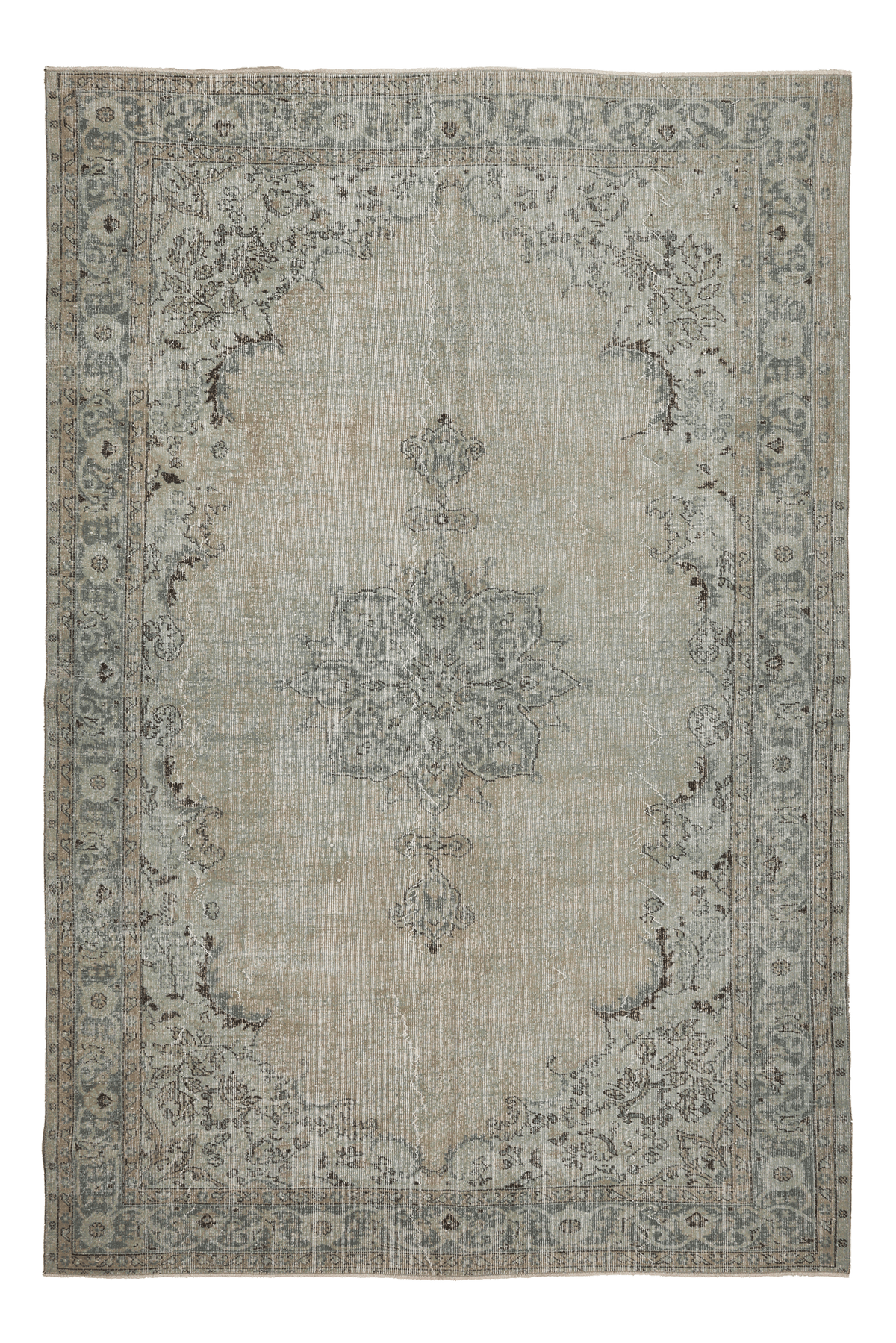 Vintage Isparta Turkish Area Rug 6x10 ft — Beige & Gray Floral (No. 53919)