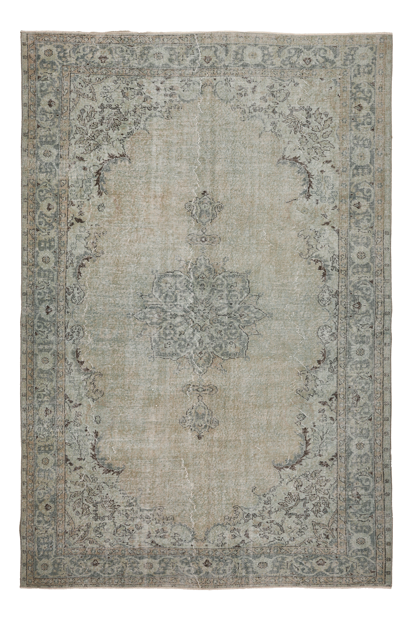 Vintage Isparta Turkish Area Rug 6x10 ft — Beige & Gray Floral (No. 53919)
