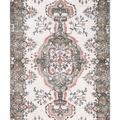 Hand-woven 3x6 ft vintage Isparta rug in white and sage green with intricate floral patterns and a maximalist wool-cotton design.