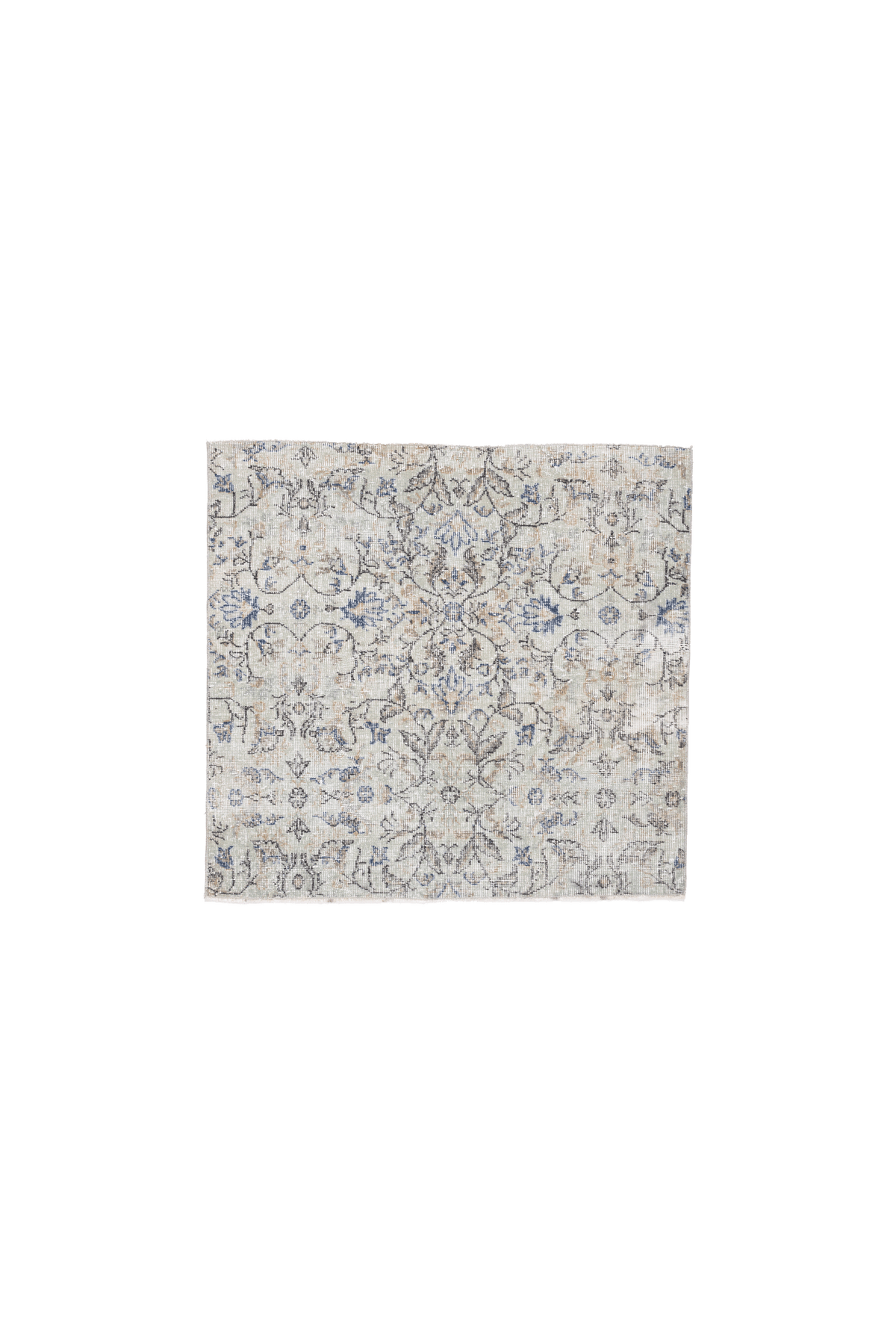 Vintage Isparta Turkish Doormat 3x3 ft — Gray & Navy Floral