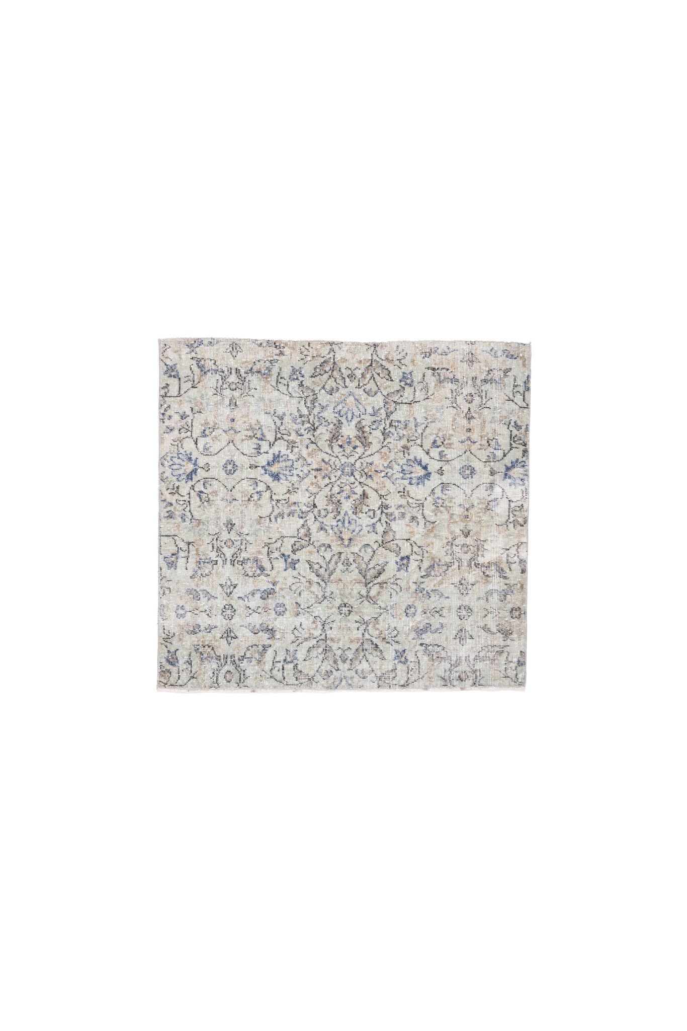 Vintage Isparta Turkish Doormat 3x3 ft — Gray & Navy Floral