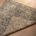 Handmade vintage Isparta wool and cotton rug in gray and navy floral patterns, 3x3 ft bohemian style.