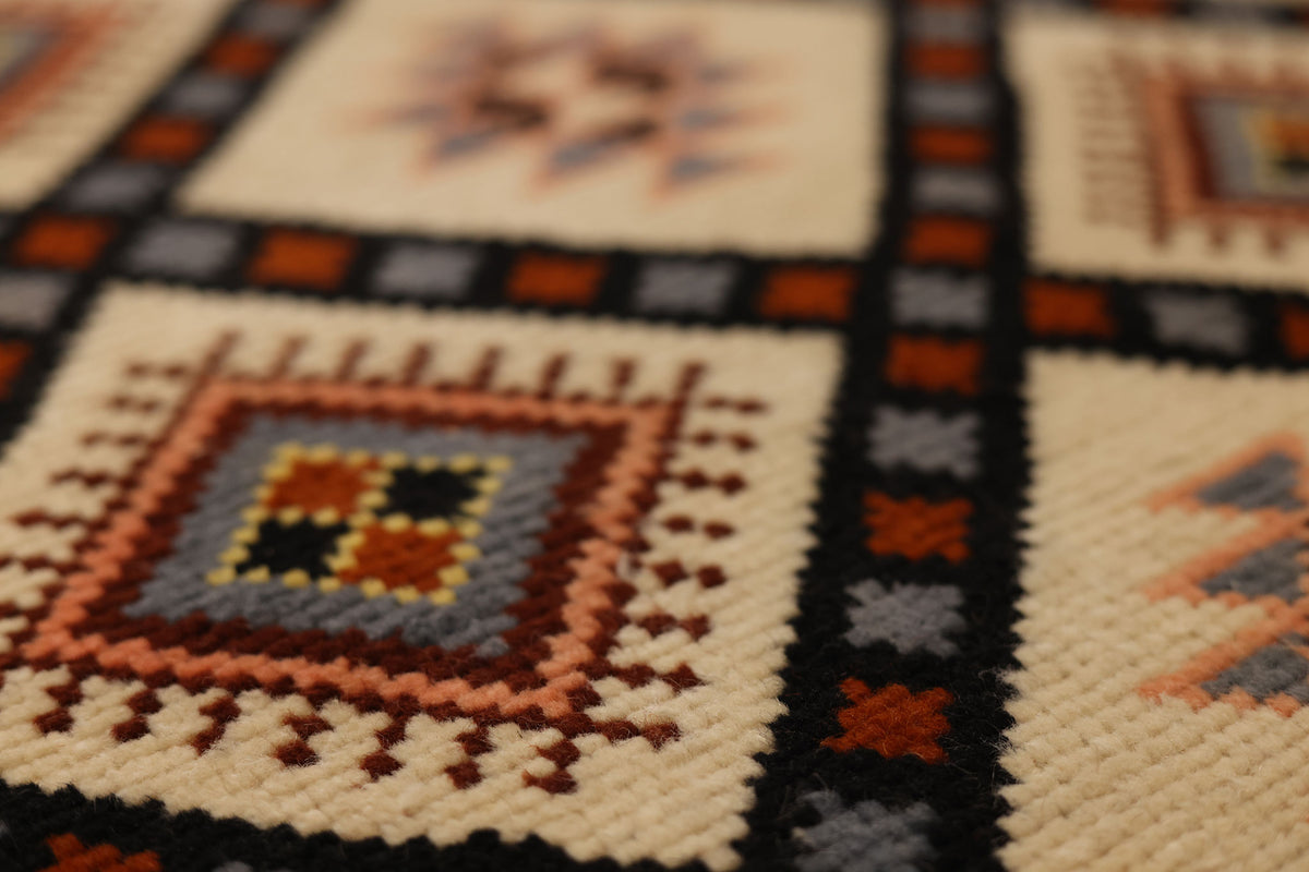 Vintage Isparta Turkish Runner Rug 3x4 ft — Beige & Brown Geometric