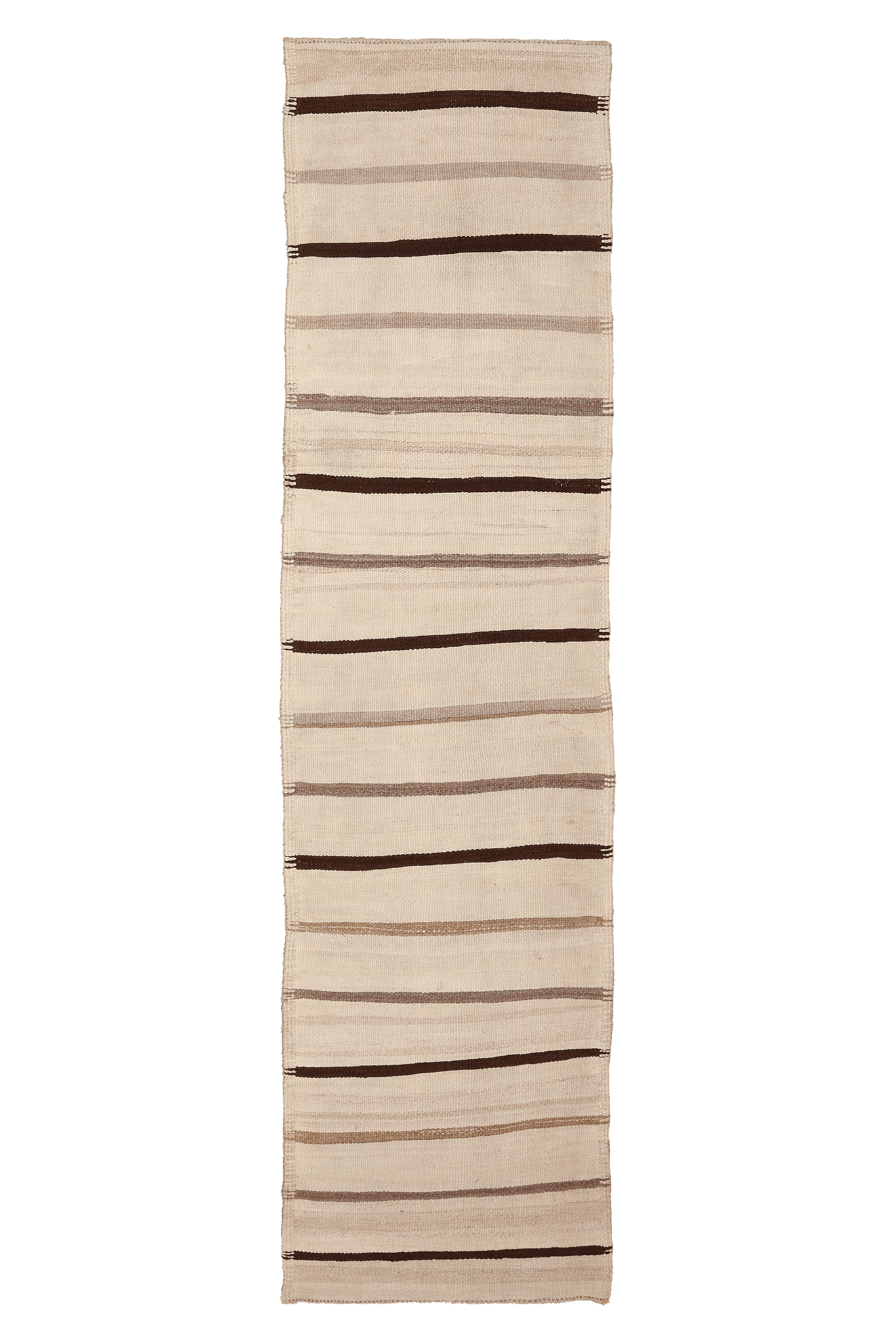 Vintage Konya Turkish Runner Rug 2x11 ft — Beige & Brown Stripped
