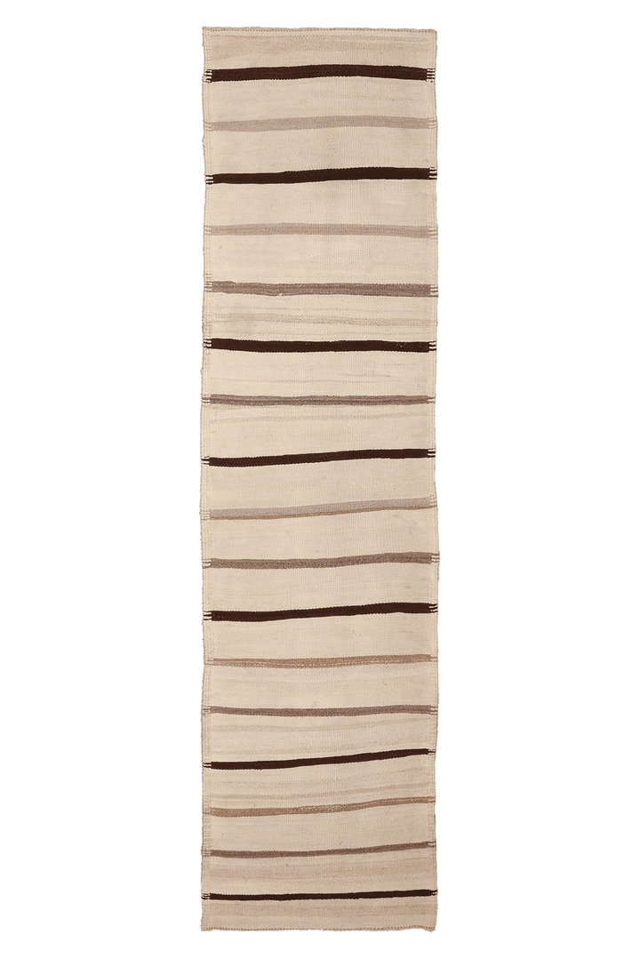 Vintage Konya Turkish Runner Rug 2x11 ft — Beige & Brown Stripped