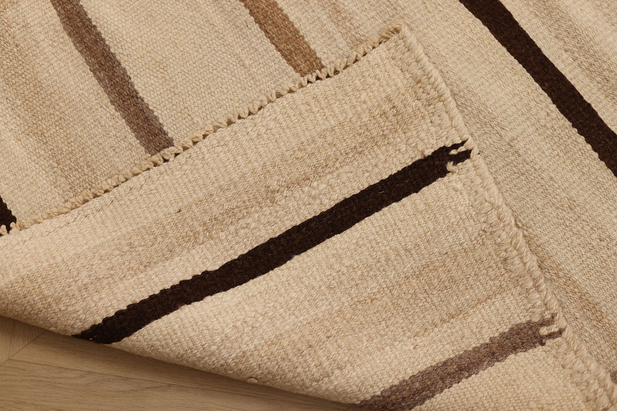 Vintage Konya Turkish Runner Rug 2x11 ft — Beige & Brown Stripped