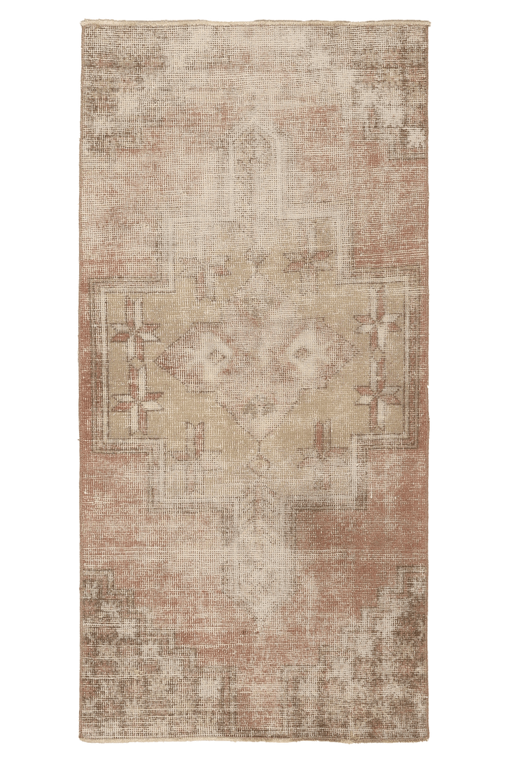Vintage Malatya Turkish Runner Rug 2x5 ft — Beige & Brown Distressed (No. 54353)