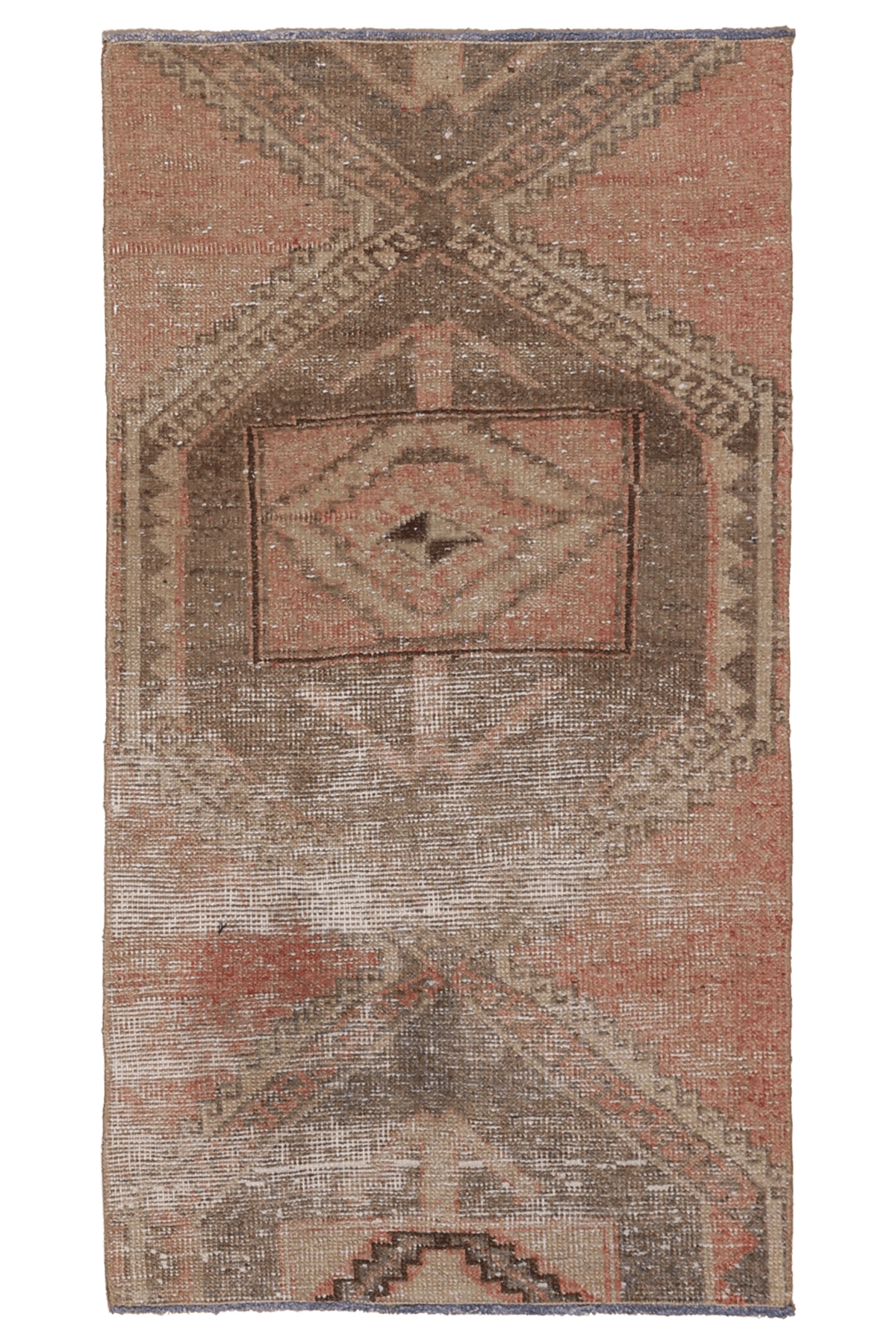 Vintage Malatya Turkish Runner Rug 2x4 ft — Brown & Pink Geometric