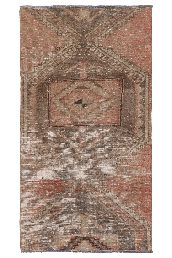 Vintage Malatya Turkish Runner Rug 2x4 ft — Brown & Pink Geometric
