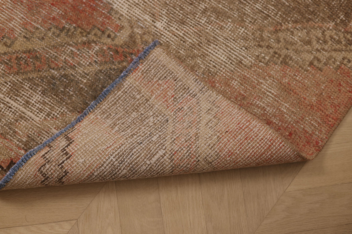 Vintage Malatya Turkish Runner Rug 2x4 ft — Brown & Pink Geometric