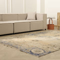 Vintage Manisa Turkish Area Rug 6x9 ft — Beige & Blue Floral (No. 55176)