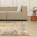 Vintage Manisa Turkish Area Rug 6x9 ft — Beige & Blue Floral (No. 55176)