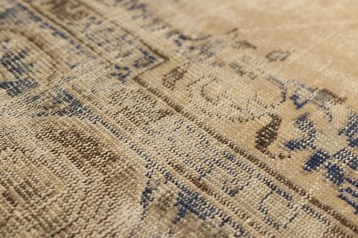 Vintage Manisa Turkish Area Rug 6x9 ft — Beige & Blue Floral (No. 55176)