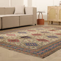 Vintage Kayseri Turkish Area Rug 6x9 ft — Beige & Red Geometric