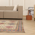 Vintage Kayseri Turkish Area Rug 6x9 ft — Beige & Red Geometric