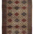 Vintage Kayseri Turkish Area Rug 6x9 ft — Beige & Red Geometric