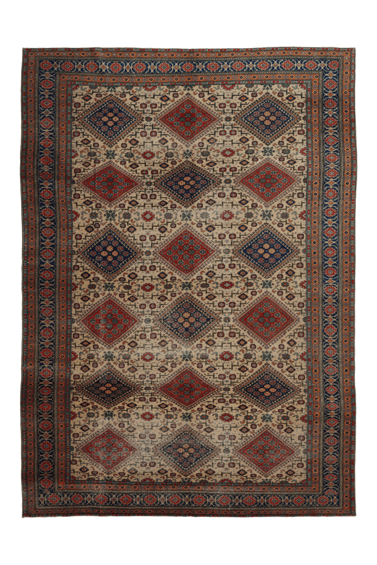 Vintage Kayseri Turkish Area Rug 6x9 ft — Beige & Red Geometric