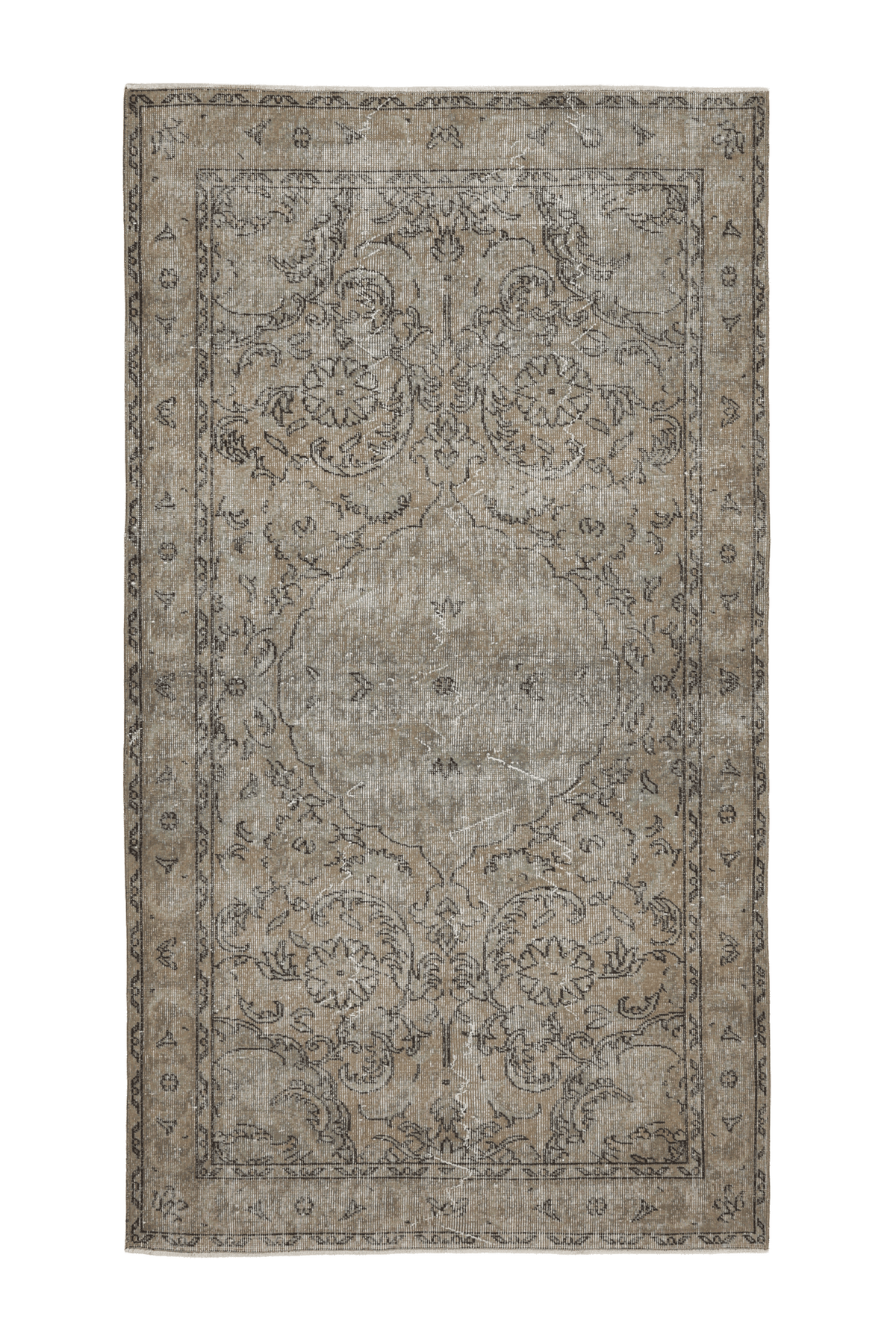 Vintage Isparta Turkish Area Rug 4x8 ft — Beige & Gray Floral