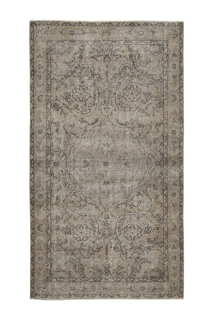 Vintage Isparta Turkish Area Rug 4x8 ft — Beige & Gray Floral
