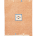 Hand-woven 3x5 ft vintage Turkish flatweave rug in orange and beige with minimalist geometric patterns.