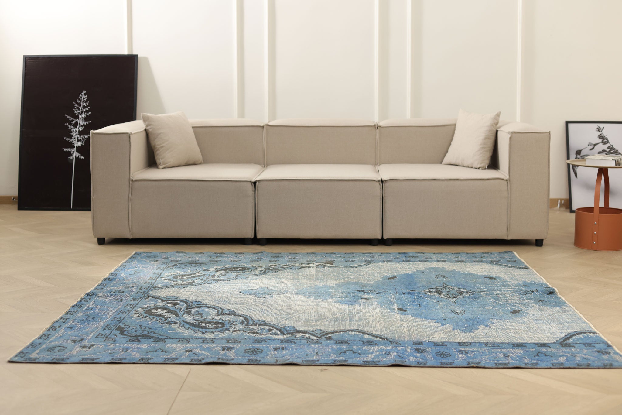 Vintage Manisa Turkish Area Rug 6x7 ft — Blue Floral
