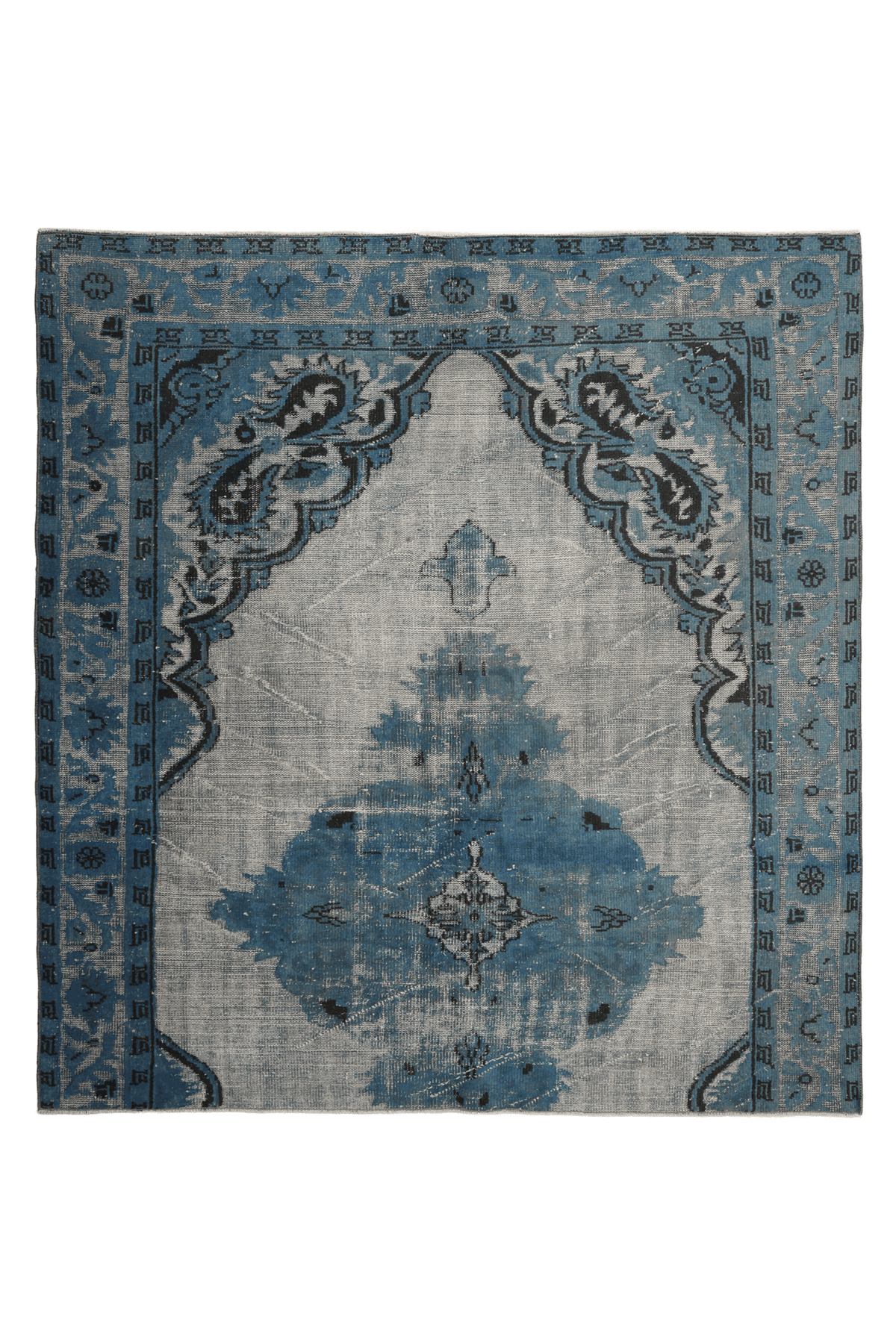Vintage Manisa Turkish Area Rug 6x7 ft — Blue Floral