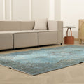 Vintage Isparta Turkish Area Rug 5x9 ft — Blue Floral