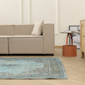 Vintage Isparta Turkish Area Rug 5x9 ft — Blue Floral