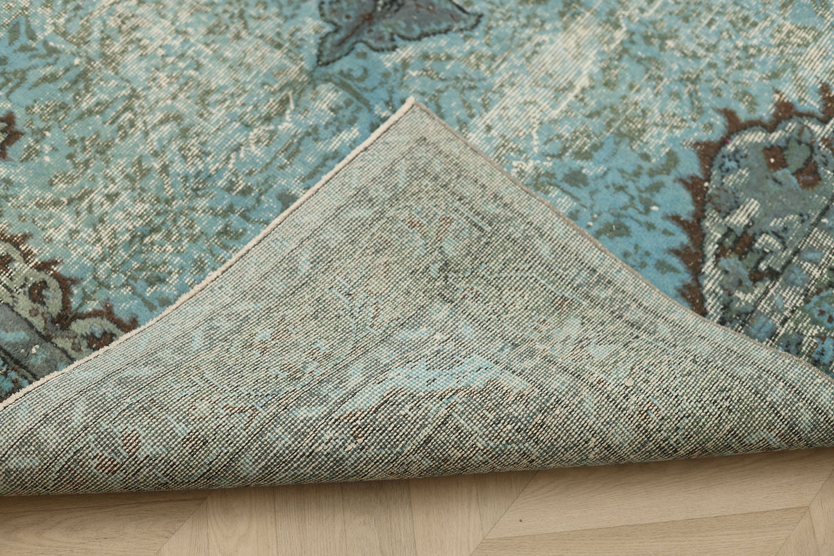 Vintage Isparta Turkish Area Rug 5x9 ft — Blue Floral