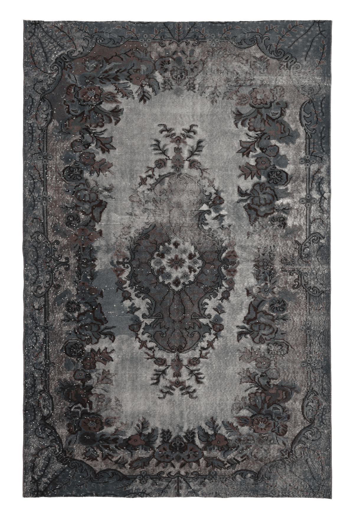 Vintage Isparta Turkish Area Rug 5x9 ft — Gray Floral (No. 55185)