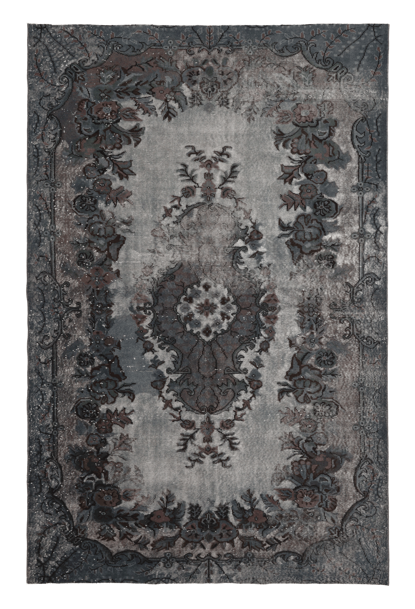 Vintage Isparta Turkish Area Rug 5x9 ft — Gray Floral (No. 55185)
