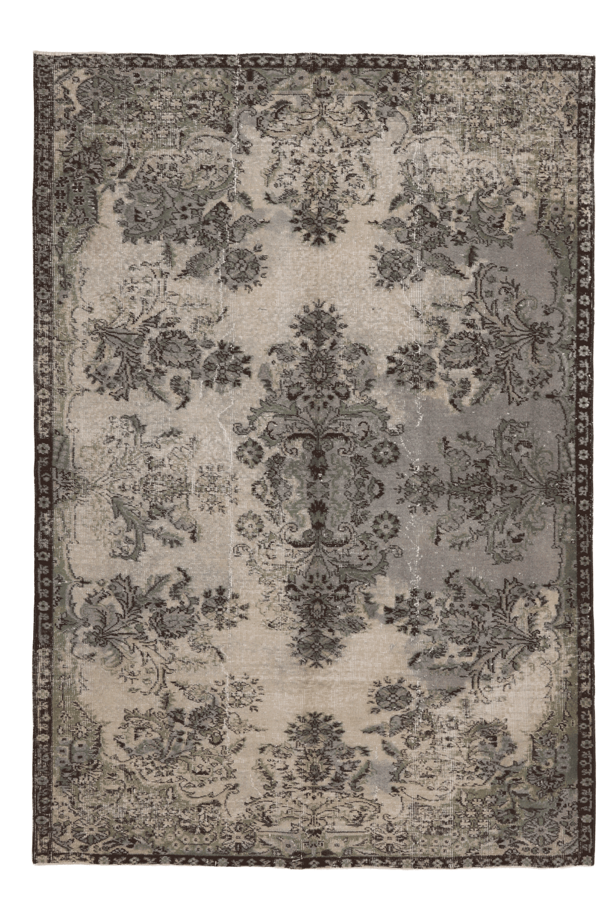 Vintage Isparta Turkish Area Rug 5x8 ft — Beige & Gray Floral (No. 55187)