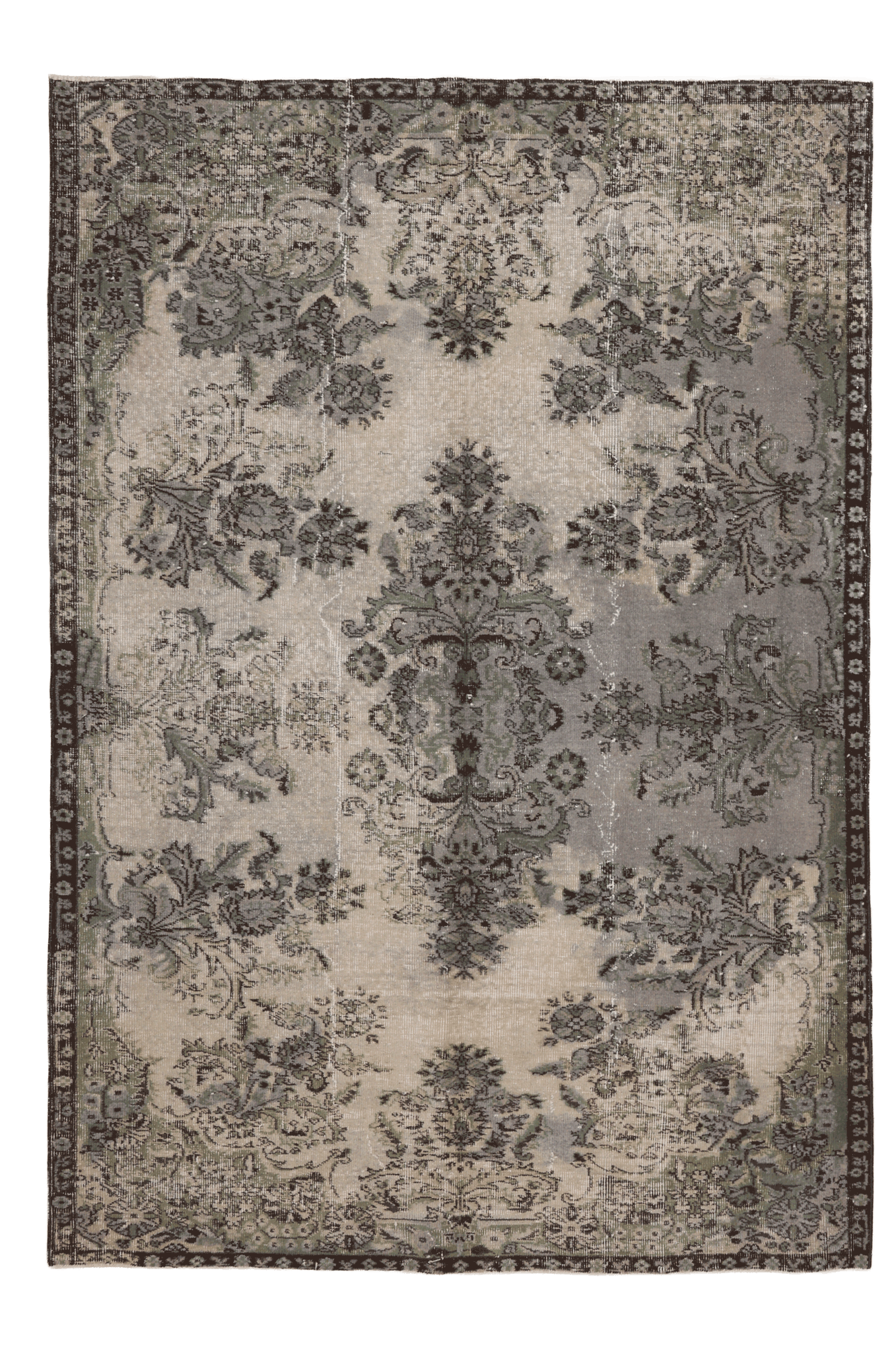 Vintage Isparta Turkish Area Rug 5x8 ft — Beige & Gray Floral (No. 55187)